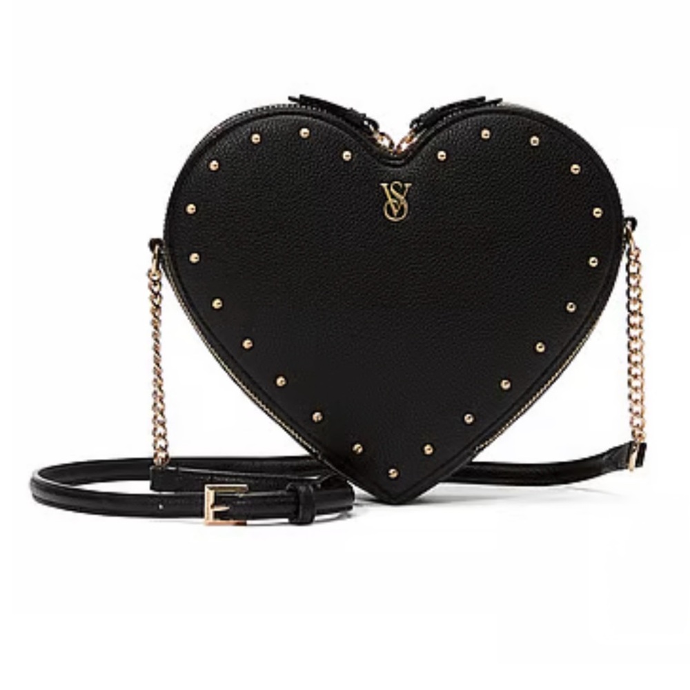 NWT RARE & HTF Victoria's Secret Black Heart Crossbody Bag with Gold Studs